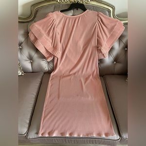 Coral colored ribbed midi dress